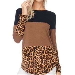 Grace Taupe Leopard Colorblock Long Sleeve